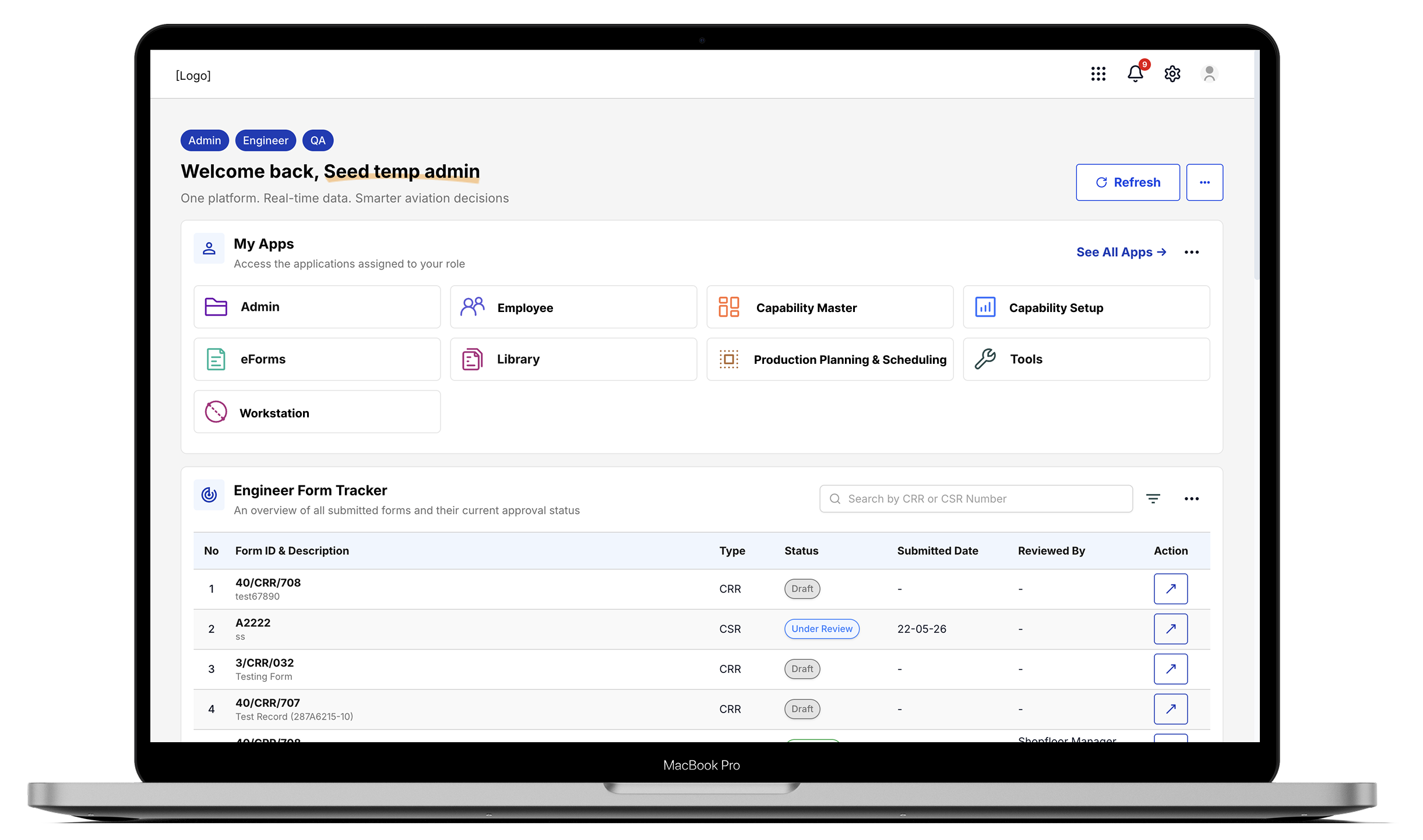 Moonlay-built aviation operations platform with scheduling, forms, and job tracking modules